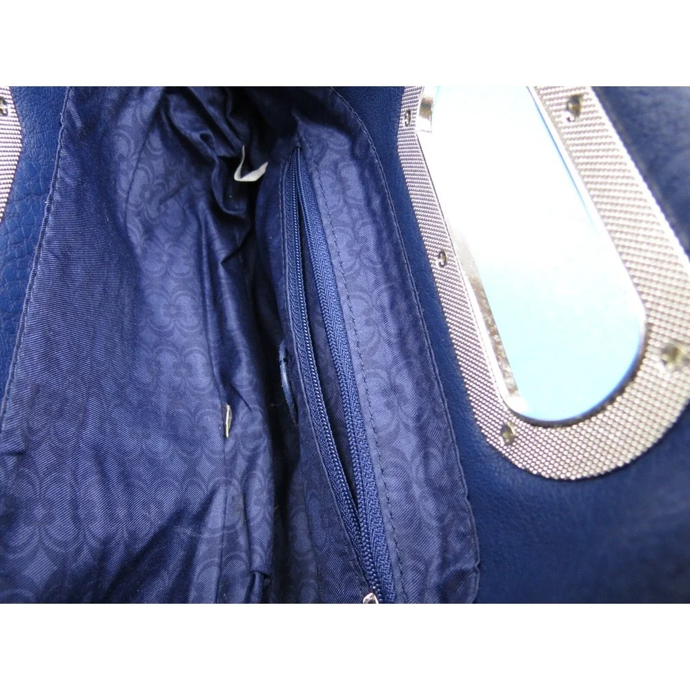 Small Blue Handbag Clutch Purse Silver Color Handle